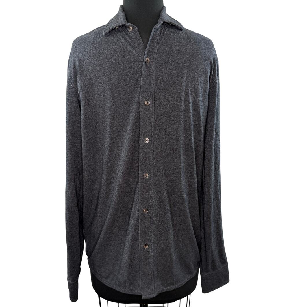 FAHERTY Charcoal Gray Shirt Pima Cotton Knit Curved Hem Button-Down M Medium